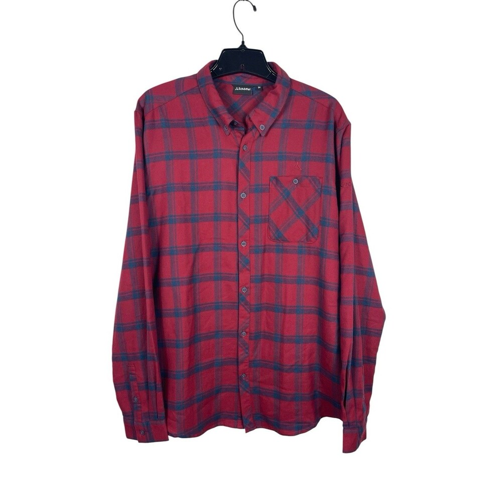 Schöffel Men’s XL Red Blue Plaid Brushed Flannel Button Front Long Sleeve Shirt